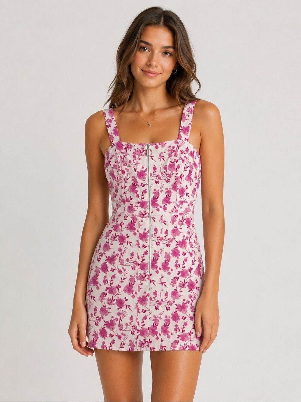 NWTโStoria White Magenta Floral Denim Mini Dress Size Small $68 MSRP